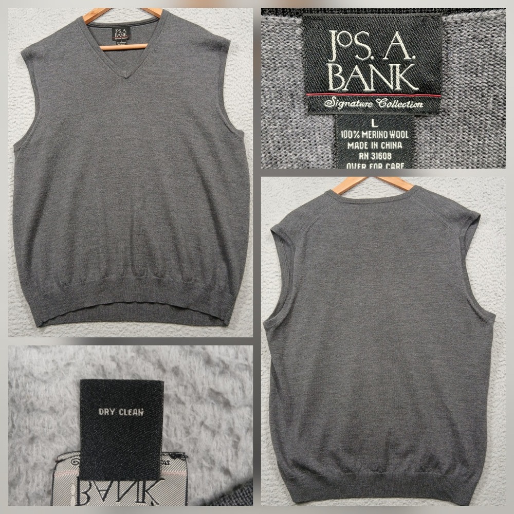 Jos.‎ A. Bank Signature Collection Sweater Vest Men's L Gray 100% Merino Wool